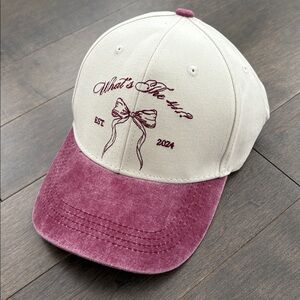 411 COSMETICS Women’s Ball Cap, What’s The 411, Bow Cream Burgundy Hat, Designer